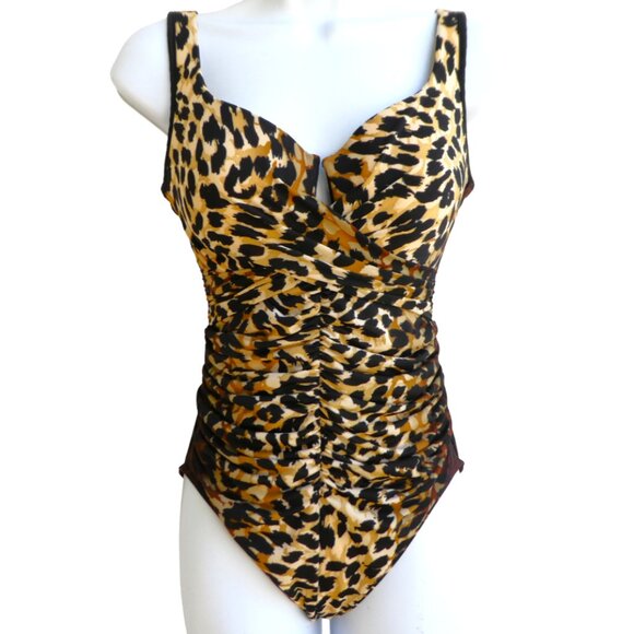 MiracleSuit One Piece Swimsuit Contrasting Animal Cat Bra Sweetheart Ruched 8 - Picture 3 of 11